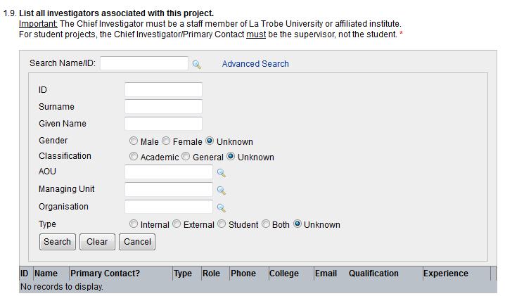 The Advanced Search option expands your selection and allows a more thorough and specific search.