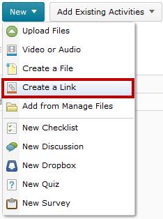 Web Link To create a topic based on a web address or URL: 1. Click the New button within the module. 2. Select Create a Link from the drop-down menu. Figure 17 Create a Link 3.