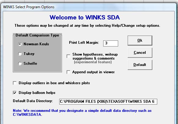 WINKS SDA Getting Started Guide 23 Changing Program Options During the initial program setup, the Select Program Options dialog is shown.