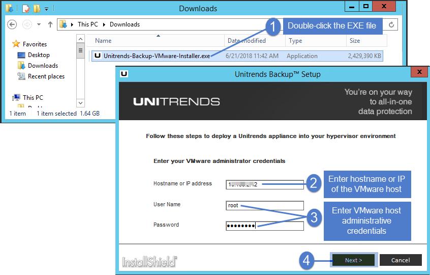 20 Deployment Guide for Unitrends Step 3: Deploy the Unitrends Backup VM Deployment instructions remain the same whether you are setting up Unitrends Backup with new storage or with storage that