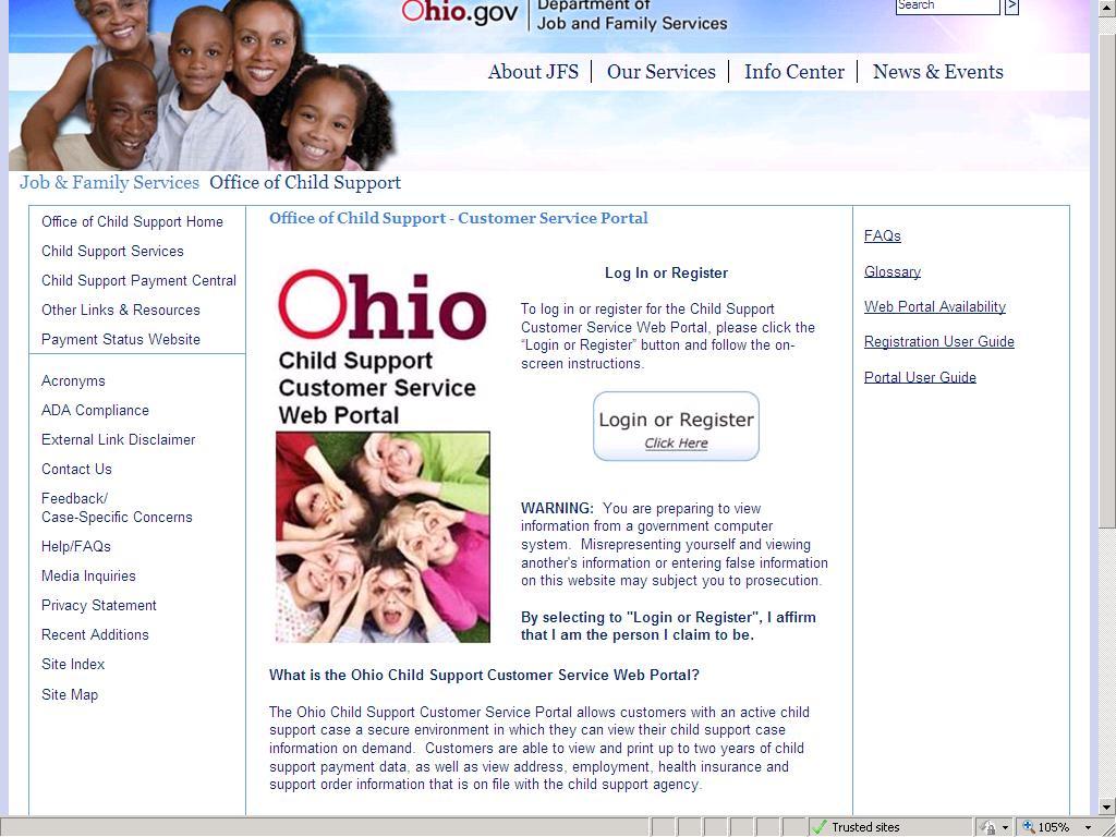 Welcome to the Child Support Customer Service Portal Page Figure 3 Office of Child Support Home Child Support Services Child Support Payment Central Other Links & Resources Payment Status Website