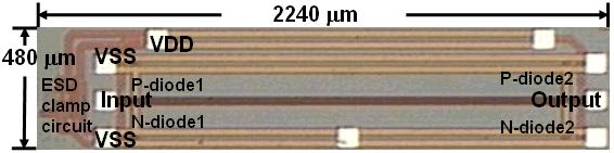 2 µm 2 contributes a parasitic capacitance of ~25 ff in the given 0.25-µm CMOS process. To have a larger parasitic capacitance, more of the diode units are connected in parallel.