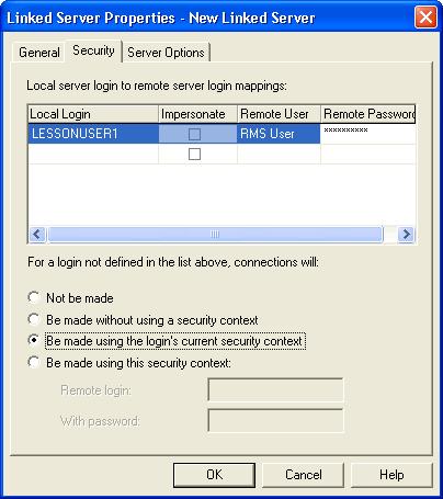 CHAPTER 1 MICROSOFT RMS HEADQUARTERS INTEGRATION INSTALLATION 12. Select Be made using the login s current security context.