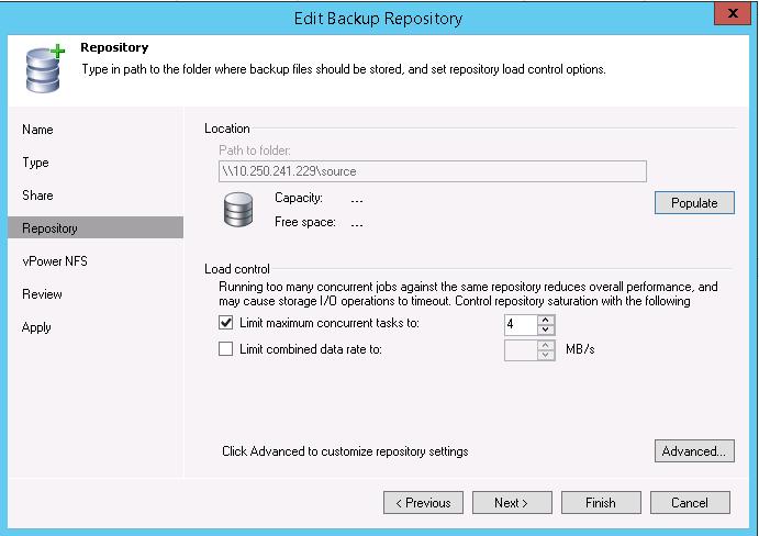 9. To customize the repository settings, click Advanced.