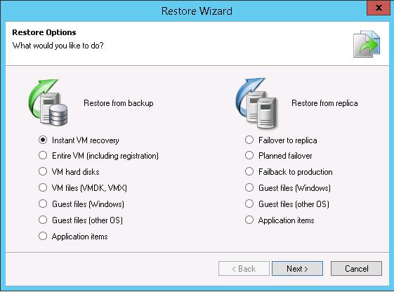 2. On the Veeam Server console, click the Restore Wizard