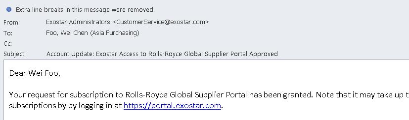 RR Global Supplier Portal Approved 26 Once the SP Admin has approved user access to Rolls-Royce etools, an automatically