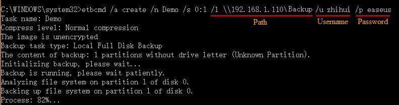 images to network drive, the correct command for destination is: File Backup You may have a large amount of