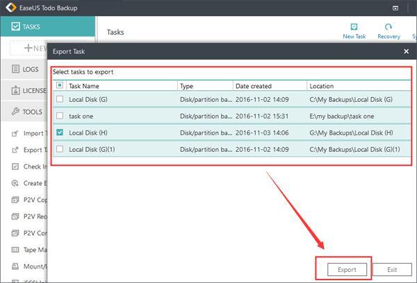 2. All the existing backup tasks in Todo Backup will be listed in Export Task window.