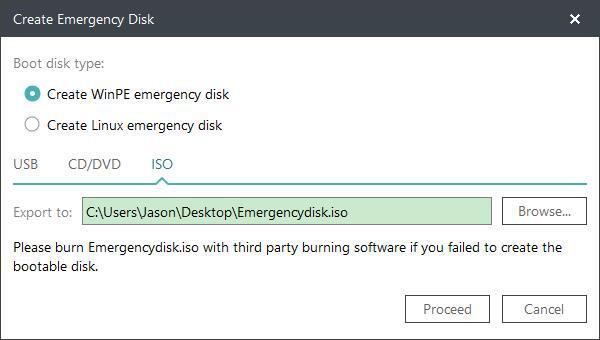 1. Click Tools - Create emergency disk. 2. In this step, you have a choice to create a WinPE or Linux emergency disk. 3.