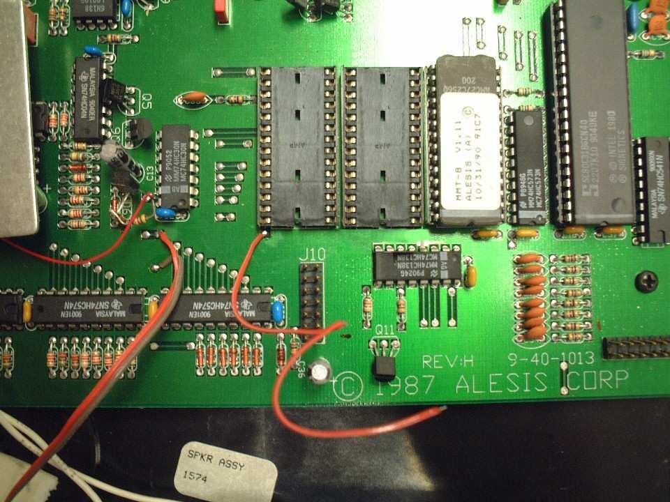 Installing the chips 1) Solder a 5 length of red wire to the solder blob on the board as