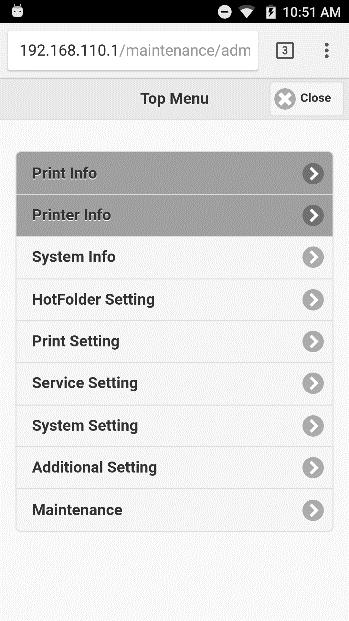 SETTINGS Top menu The enabled tems of the Top Menu depend on the