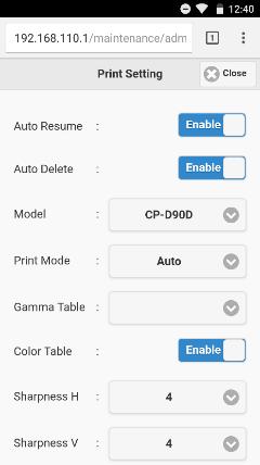 SETTINGS Prnt settng Stop Servce to access ths tem Auto Resume: Enable/Dsable Auto Delete: If Enable, then delete the mage fles sent to the SmartD90EV once they have been prnted.