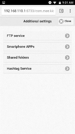 SETTINGS Addtonal Settngs Stop Servce to access ths tem FTP servce Enable/Dsable the ftp servce User: Sets a user name for the ftp