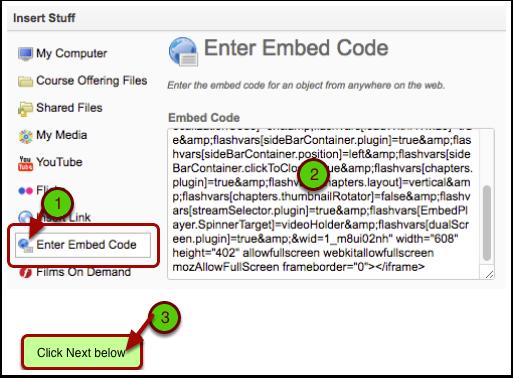 Enter Embed Code First, 1) click Enter Embed Code button.