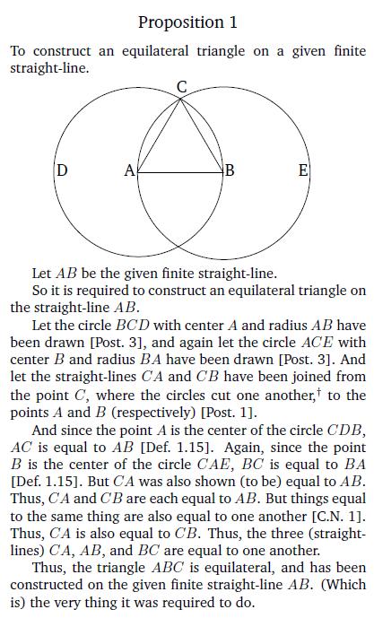 Lesson 1 Mathematical Modeling Exercise: Euclid, Proposition 1 Let s see how Euclid approached this problem Look at his first proposition, and