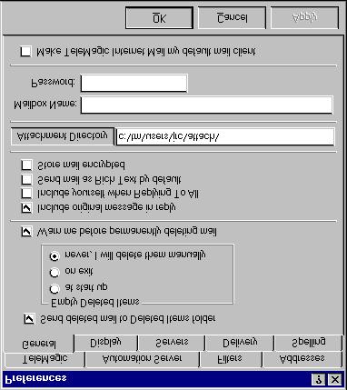 170 Preferences To Set or Change Preferences in TeleMagic Internet Mail 1. Open TeleMagic Internet Mail. From the Tools menu, select Options.