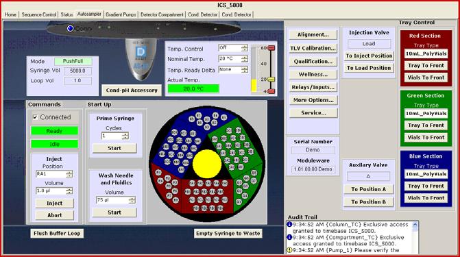 To view conductivity and ph readings in Chromeleon 6.8 1. On the Chromeleon 6.8 panel tabset, click the Autosampler tab. 2.