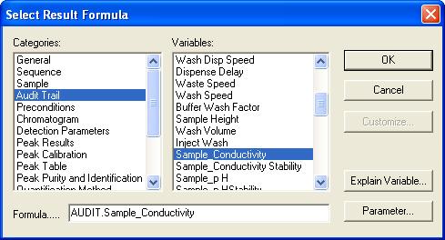 5. In the Select Result Formula dialog box, under Categories, select Audit Trail.