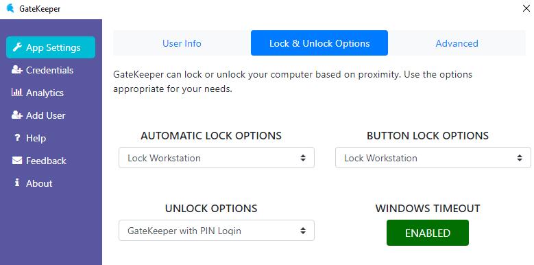 Step 5 Once the UNLOCK training is completed, click on Finish to complete the training process. If you still find the computer not locking at the range you want it to, just train it again. 1.5.3 Lock & Unlock Options Users can select how they want to lock/unlock their computers using the GateKeeper device.