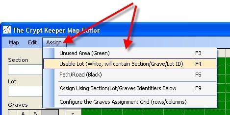 If you want to assign a single grave to your map, use the ASSIGN menu and choose the Usable Lot option (or press F4 on your keyboard).