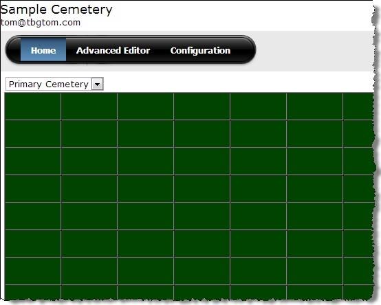 You can see that a grid is now displayed... all in green... with 10 columns and 10 rows, per my specifications. At this point I can start defining graves and roads in my cemetery.