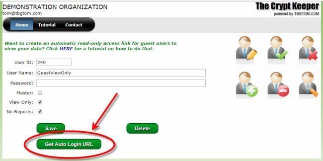 After the record is saved, re-open the user you just created and a new button will appear... Get Auto Login URL.