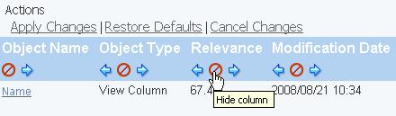 Click the column name again to change the order. To hide a column, click the configuration icon.