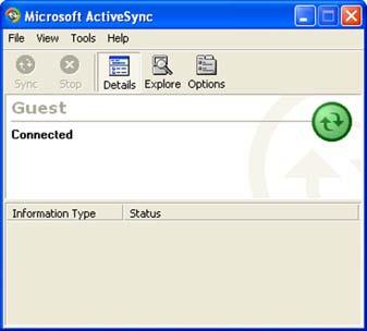 e. On the PC, the ActiveSync should now say Guest connected.