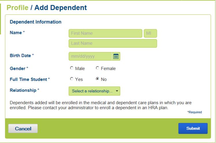 Step 2: Enter the dependent information and
