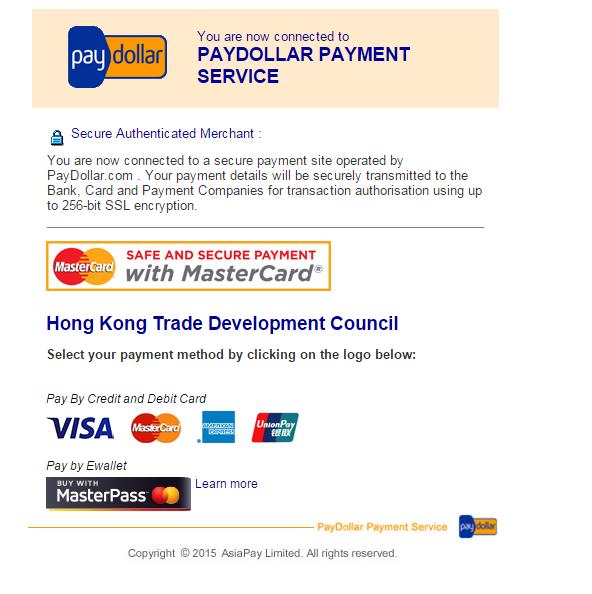 Step 5: Select Payment Method (Credit Card / Bank Transfer / Cheque) Details on Credit Card Online Payment Select the Card Logo (VISA / MasterCard / American Express / China Union) If you