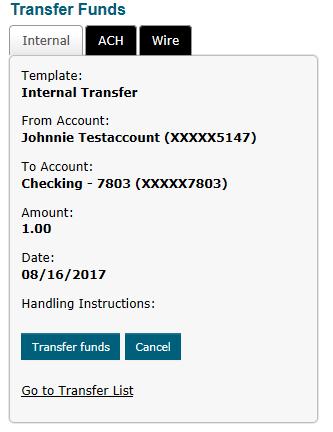 4. Enter the Amount of the transfer and the transfer date.