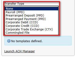4. Under Transfer Type, select the appropriate option for the type of file being submitted.