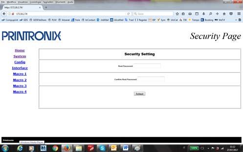 System Page In the System Page click on Security Setting button.