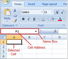 As you select a cell, the cell address appears in the Name Box. 2.