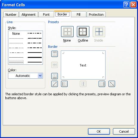 Customized Borders Highlight the block of cells to be formatted On the Ribbon, click on the Home tab. In the Cells group, click on the Format button and choose Format Cells. Click on the Border tab.