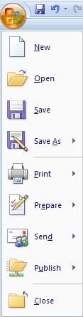 Microsoft Office Button Quick Access Toolbar The Microsoft Office Button is in the top left corner of the window and provides access to open, save, and print documents.