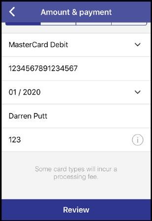 card 6 Tap Review at the bottom of the page to check the payment 7