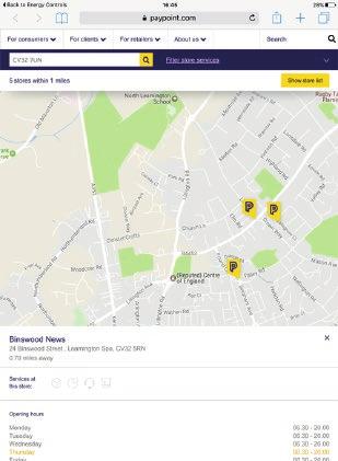postcode & will show their locations on a map marked by 'P' If you tap on any 'P' it will