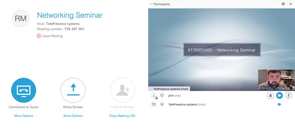 Now your attendees will be connected to the meeting. Above is the interface all WebEx participants will see.