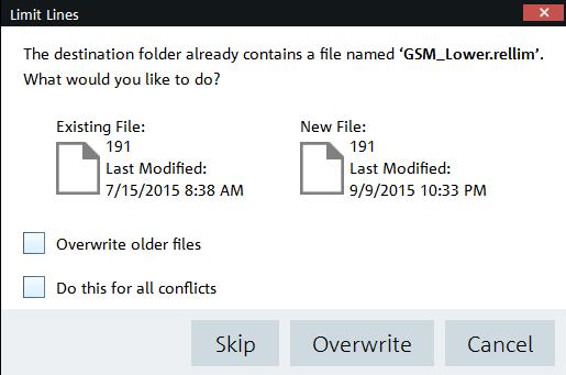 Working with Instrument Figure 4-12: Conflict dialog box Select "Overwrite older files" to overwrite older file with the newer file.