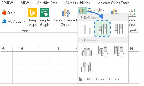 Step 3 Create a standard Stacked Column chart We are now ready to build our chart and all we need to do is select one of the built-in Excel templates. 1.