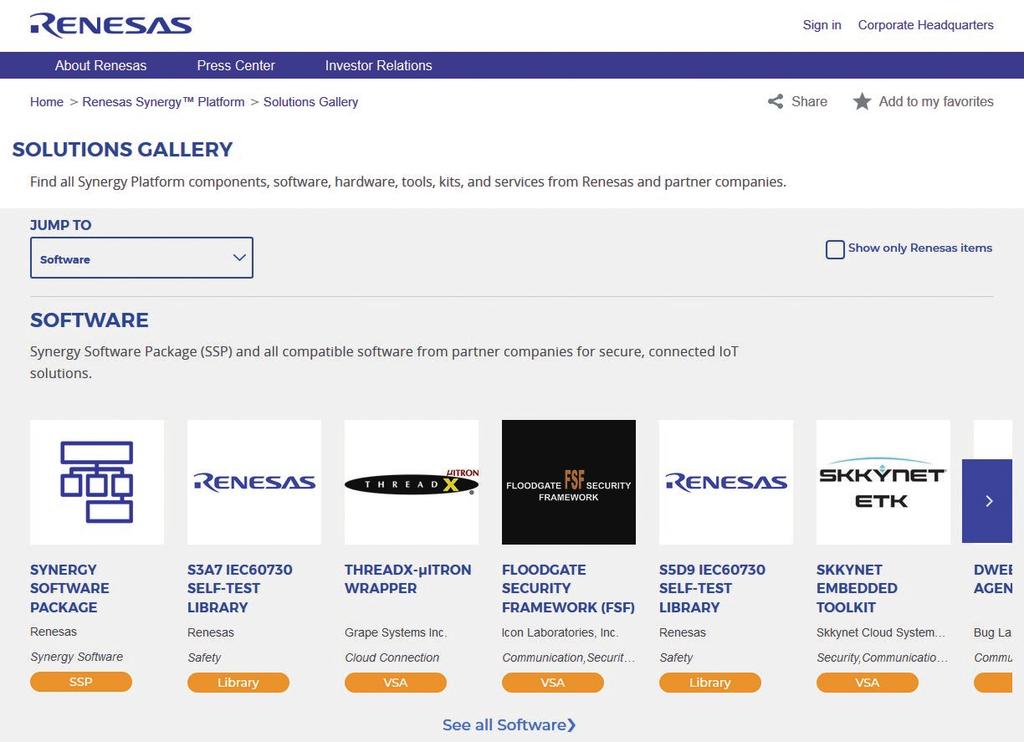 Choose items and services from partner companies and from Renesas.