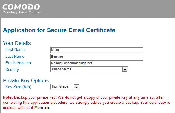 To obtain an email certificate from Comodo 1. Connect your PassKey to your computer. 2.