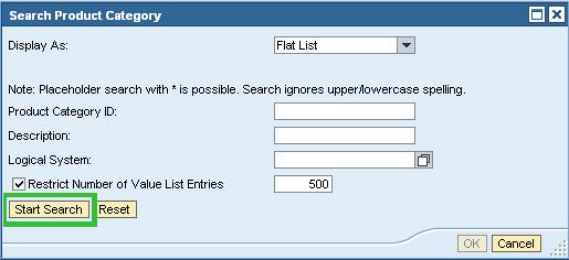 If you don t know the category, click in the box that says SERVAGMT, then select the file folder icon to search. The Search Product Category dialog box will appear.