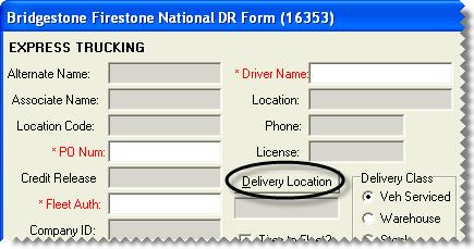 To change the delivery location for an invoice 1. On the Bridgestone National DR Form screen, click Delivery Location. The Delivery Location screen appears. 2.