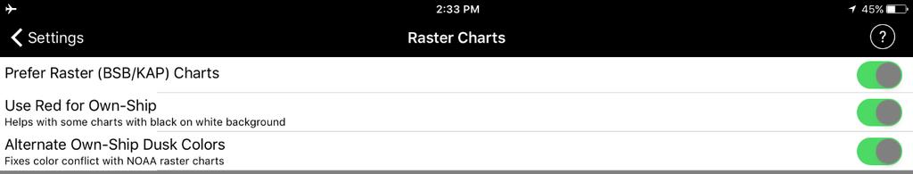 Go back to Settings and scroll down and under Charts select Raster and turn on all three options