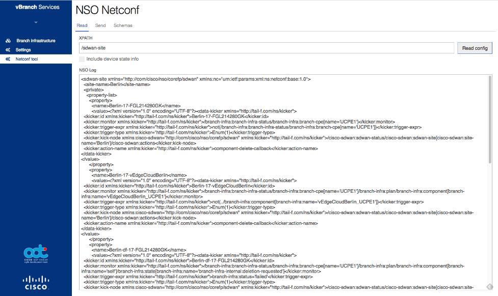 SDWAN-SITE Service Configuration Portal NETCONF NSO SDWAN FP NETCONF VNFM vedge NFVIS Use NETCONF and push a XML payload