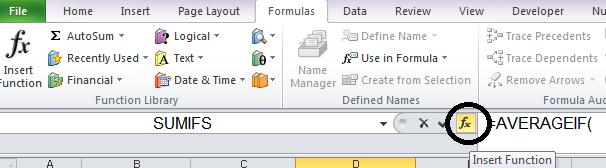 Observe: when using the ribbon function library as we just did, there is no need to type the equal sign at the beginning of the formula OR the name of the function. Excel will do it for you.