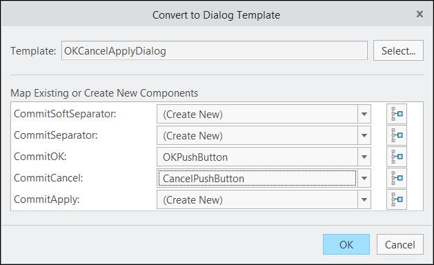 3. In the Template field, depending on the design of your existing resource file a dialog box template is recommended. You can also select another template.