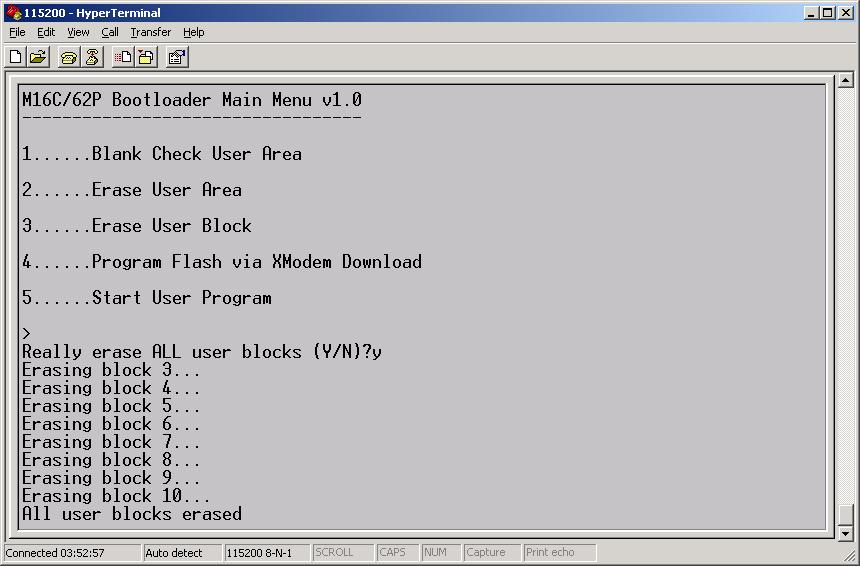 Figure 10: Erasing All User Flash Blocks With all the user blocks erased the target application can be downloaded into the device.